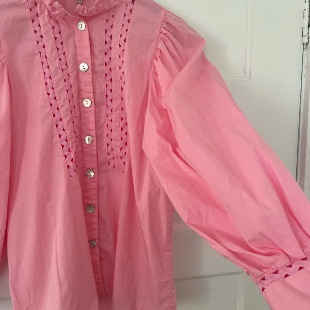 Esqualo puffed sleeve pink cotton poplin blouse - Picture 5 of 11